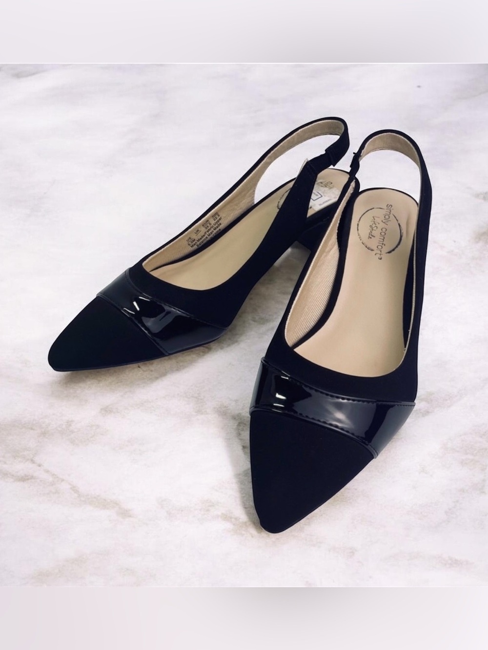 Lifestyle Marcia Slingback Pumps Black Suede Patent Accent Size 5.5